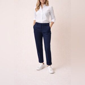COS Navy Tailored Ankle Pants Cuffed Hem Stretch Cotton Size 6